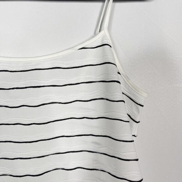 Ann Taylor LOFT Medium White Black Textured Stripe Camisole Tank Top Scoop Neck - Picture 3 of 7